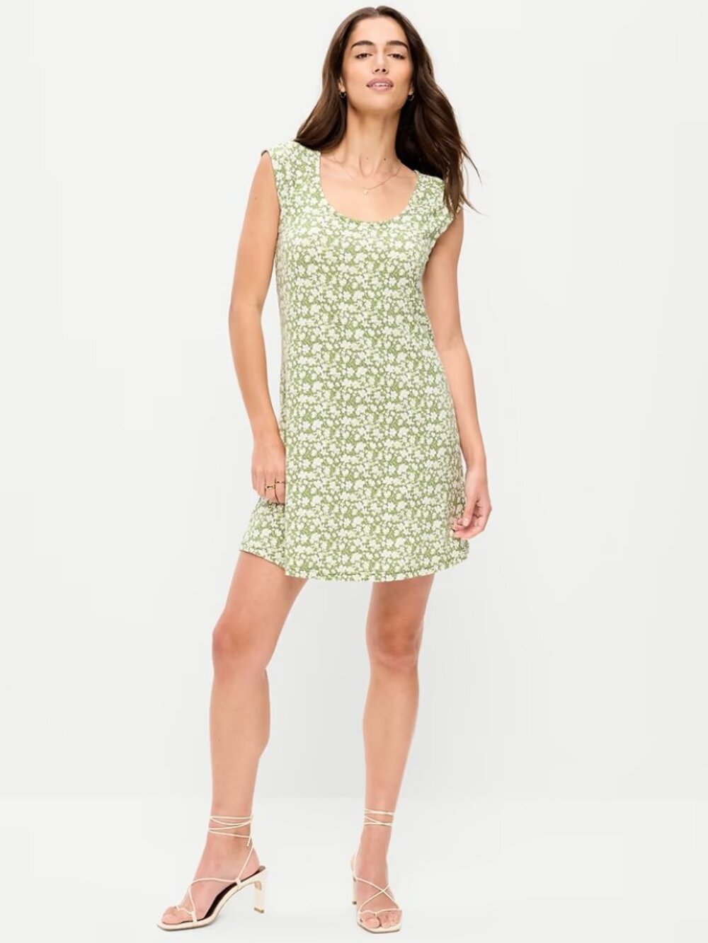 Old Navy Short-Sleeve Scoop-Neck Mini Dress Green Floral Large Tall NWT
